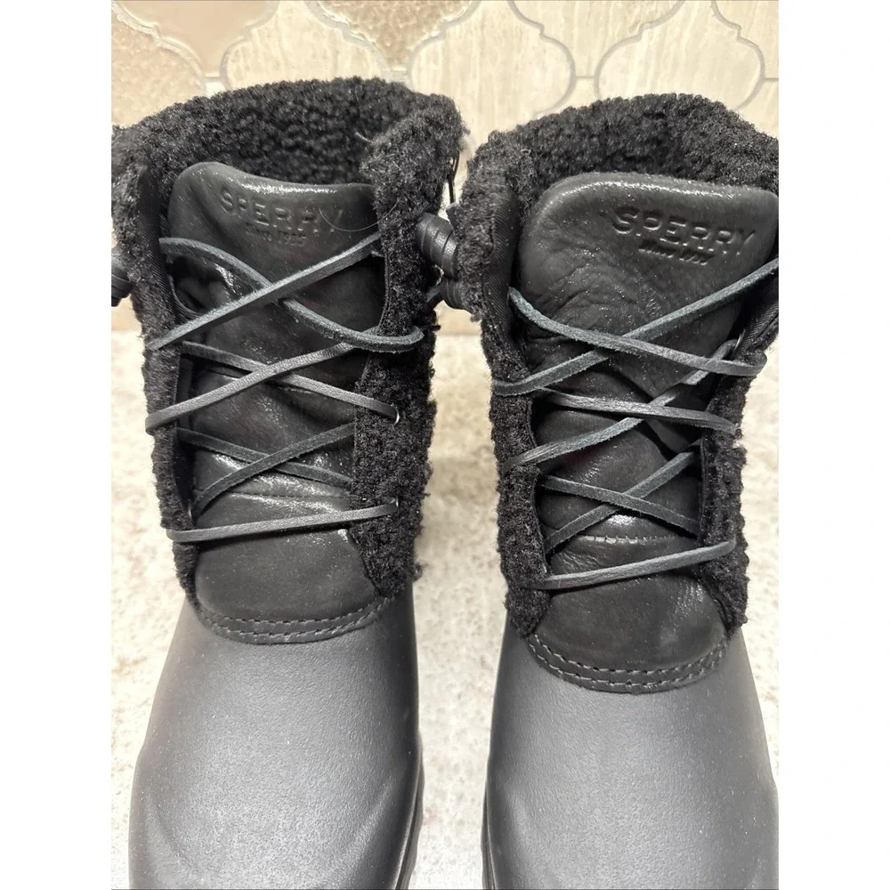 Sperry Top-Sider Womens Black Zipper Faux Fur Boots 3M Insulated 8.5 Medium